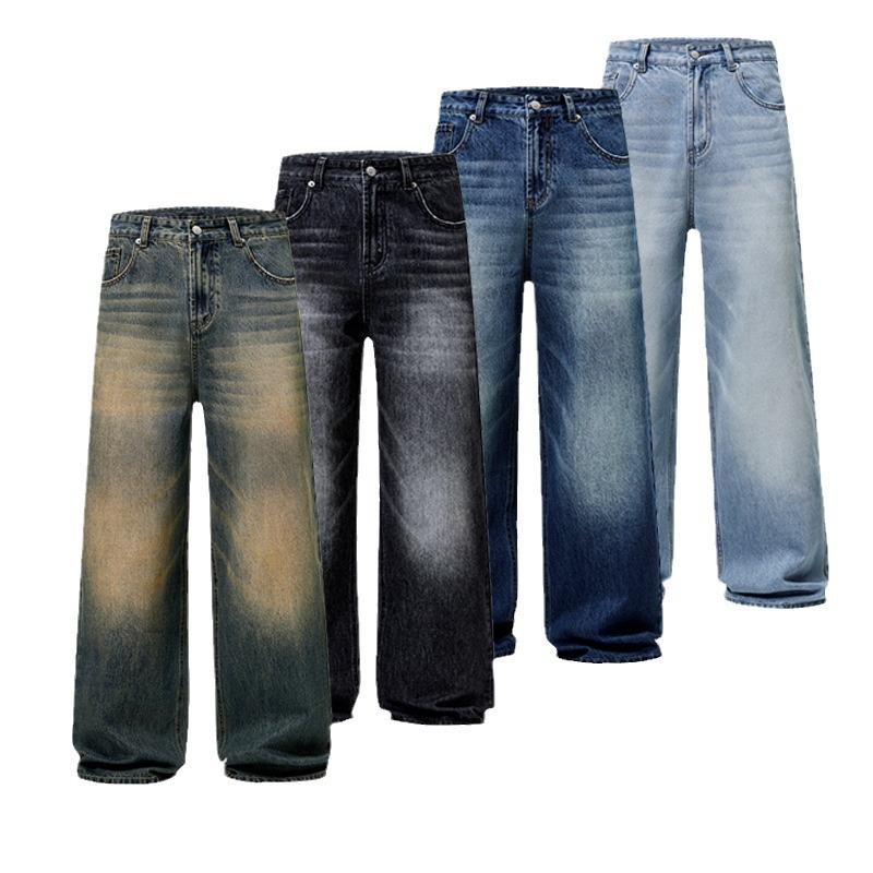 Fall & Winter Featured Unisex A-Line Straight-Leg Loose Slightly Wide-Leg Jeans, Floor-Length Trousers for Men & Women