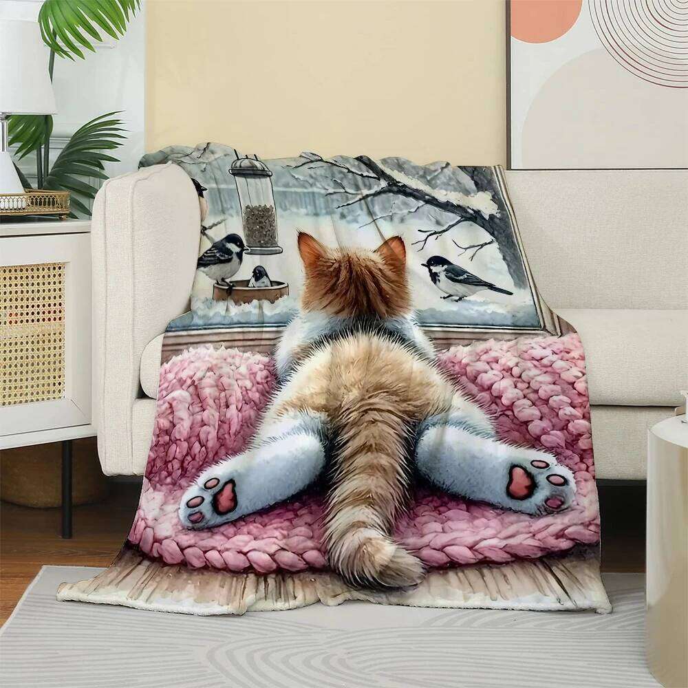 1PC Throw Contemporary Style Printed Funny Cat Cute Animals Flannel Blanket for Couch Bed Sofa Comfy Warm blankets Perfect Gifts XJ260112