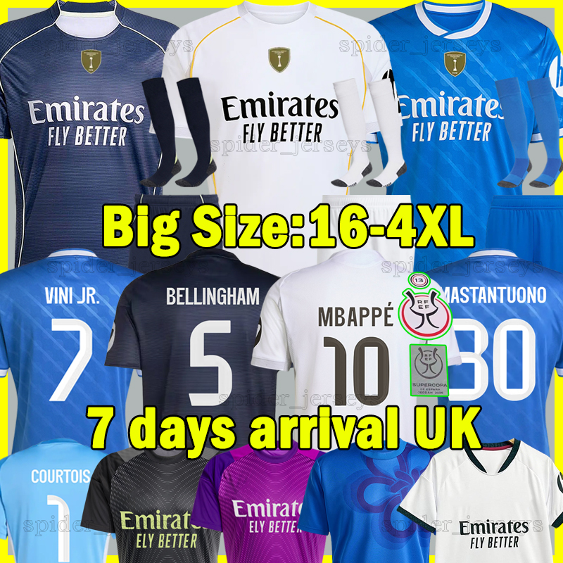 XXXL 4XL 25 26 MBAPPE Real Soccer Jerseys Madrids BELLINGHAM VINI JR. MASTANTUONO 2025 2026 HUIJSEN Football Shirts E.MILITAO Goalkeeper COURTOIS Men kids kits sets