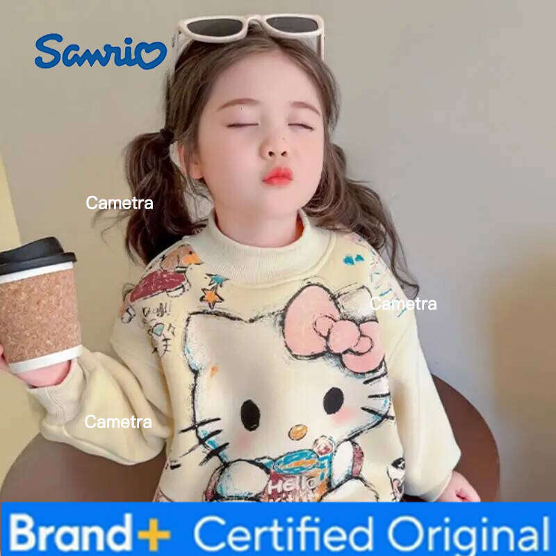 Sanrio Girls' Hello Kitty Hoodie Autumn Winter 2025 New Kawaii Anime Children's Thick Warm Tops Sweet and Comfortable Soft Sports Shirt H260