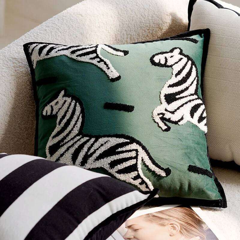Embroidered Pony Animal Print Throw Pillow Cover Cushion for Sofa Bed Luxury Soft Decorative Home Decor Perfect for Living Room Bedroom Kitchen Beddin