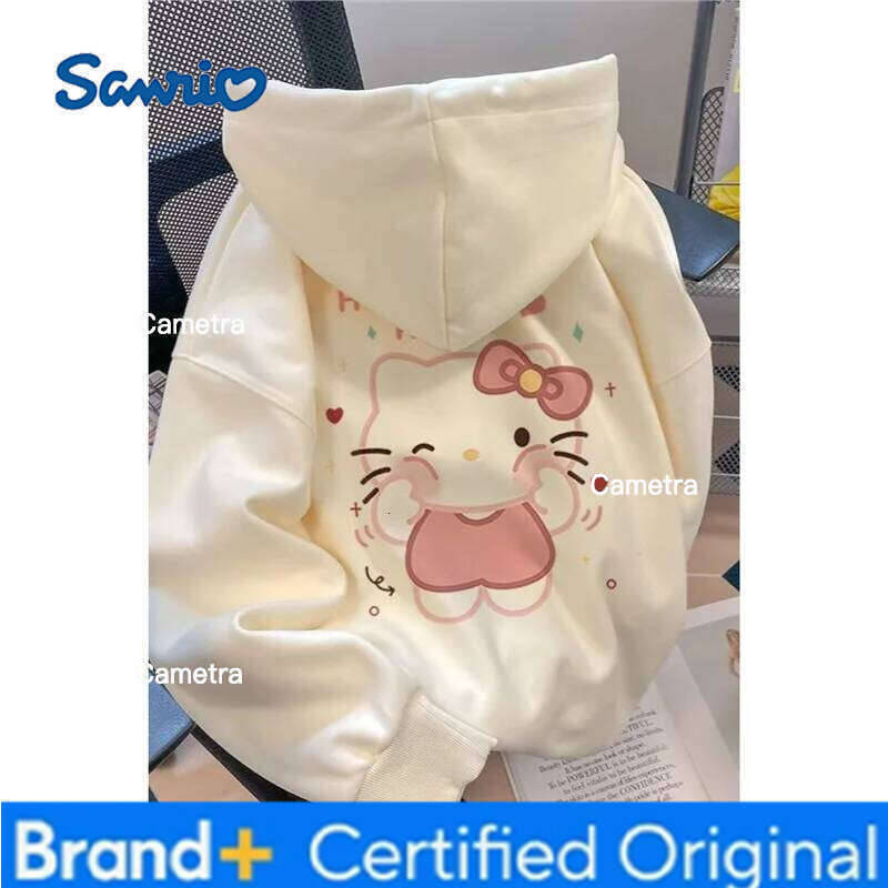 Sanrio Hellokitty Hoodie Long Sleeve Woman Autumn and Winter Cartoon Pure Cotton Student Kawali Sports Shirt Y2K Casual Clothing H260112