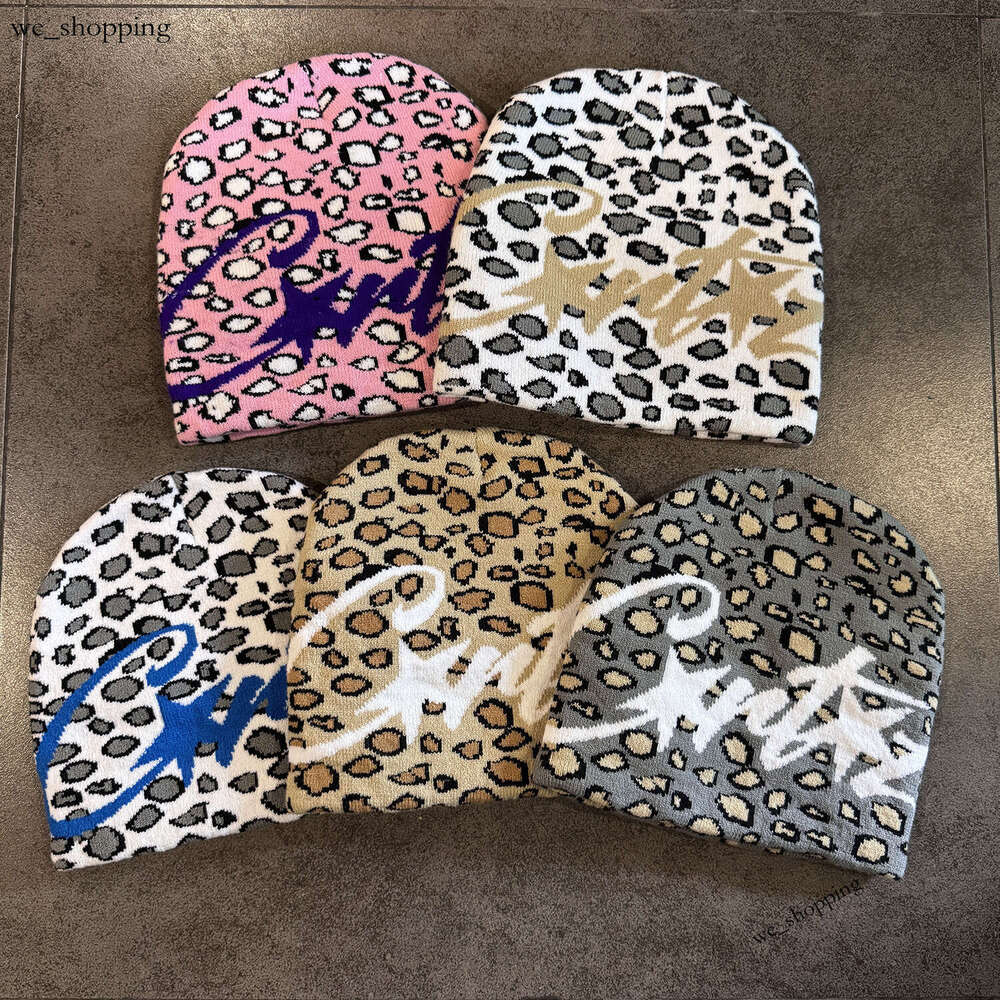 European and American New Leopard Print Jacquard Autumn Winter Couple Street Style Personality Hip Hop Warm Knitted Beanie Hat for Men
