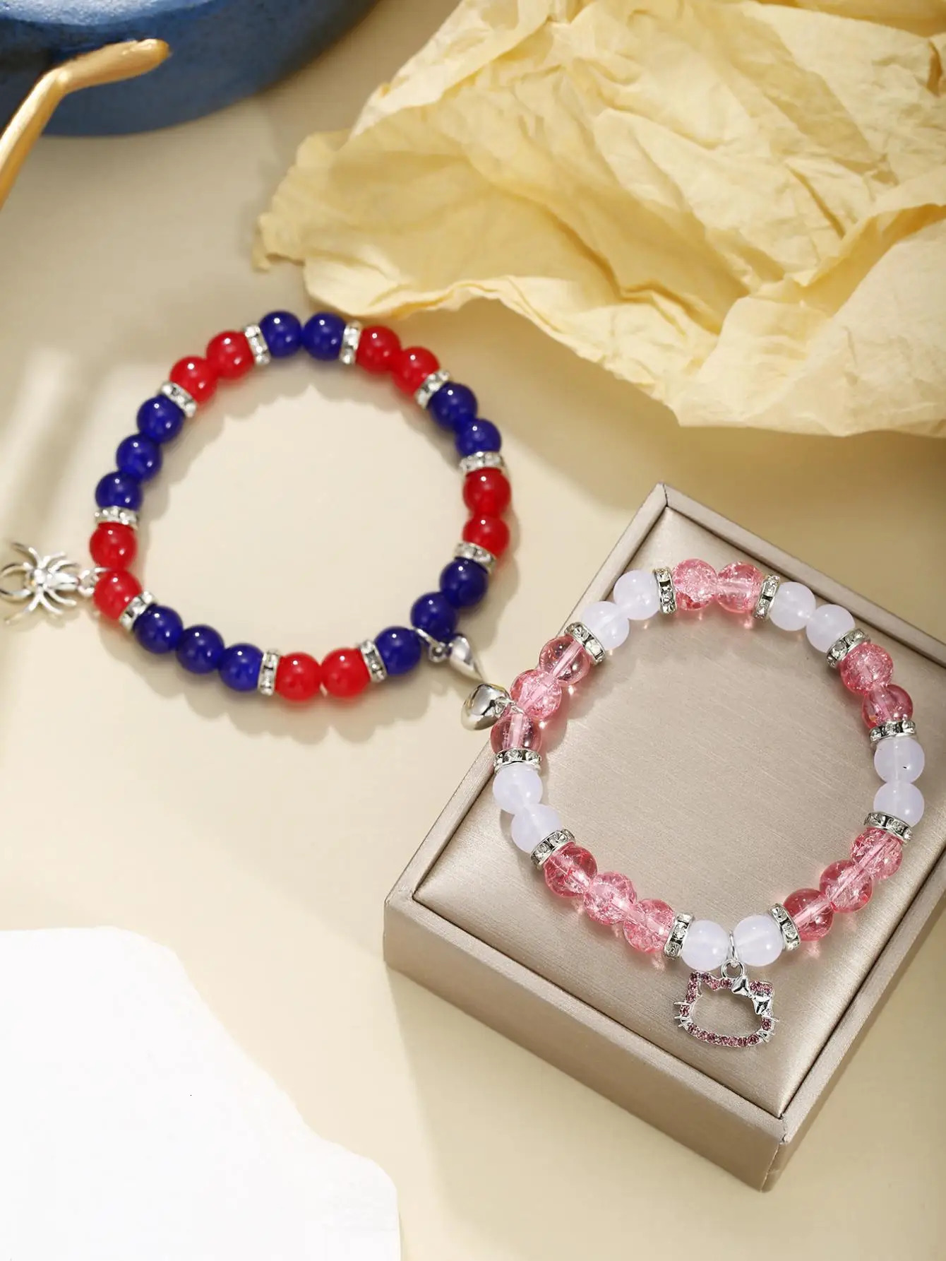 2 pcs of 8mm Natural Stone Spider Pendant Heart Shape Magnet Couple Bracelets 260107