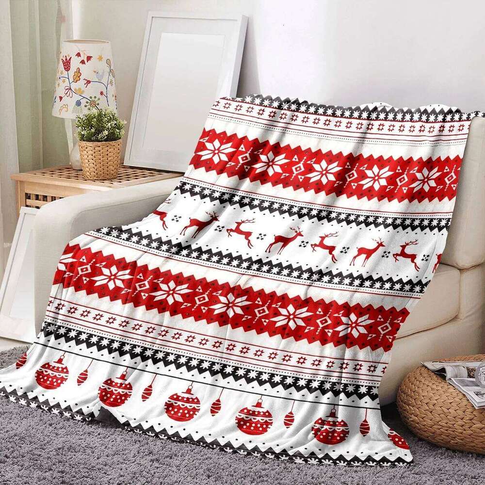 Christmas for Couch - Holiday Flannel Fleece Blanket with Reindeer & Snowflakes | Warm Winter Cabin Throw Decor, XJ260112