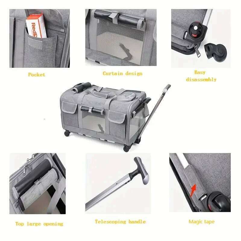 Extra Portable Detachable Dog Trolley Case, Large Foldable Pet Cat Travel Carrier Bag 26W0112