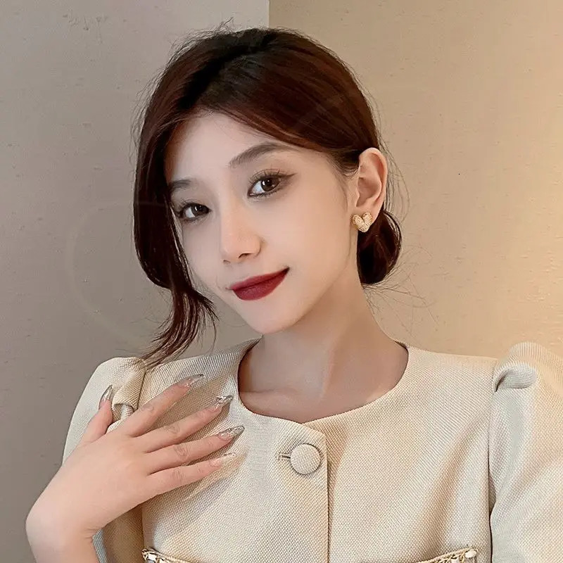 Sense Micro Set Zircon Gold Colour Irregular Heart Earrings for Korean Fashion Jewelry Womens Accessories 260112
