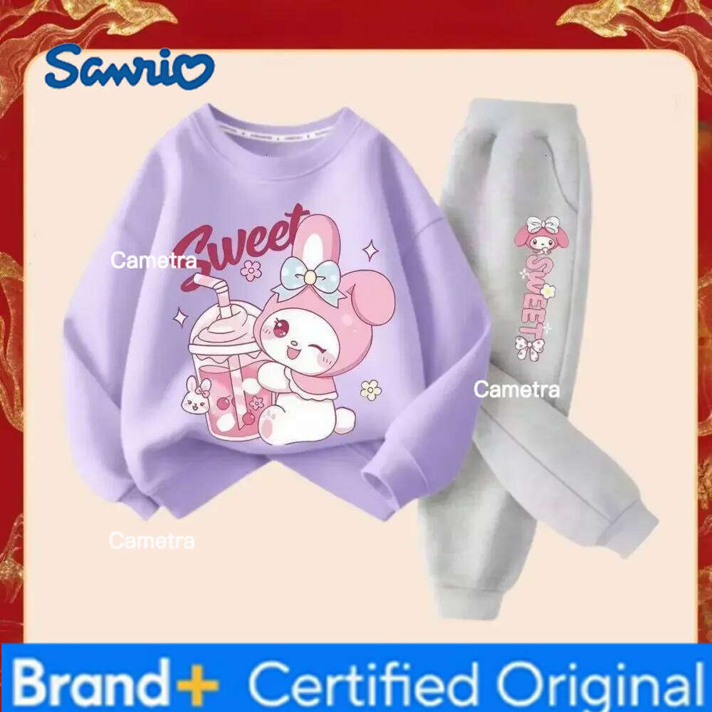 Sanrio Girl's Fashion Set Wear Cartoon My Melody Printed Tracksuits Spring Autumn Kid's Long Sleeve Sports 2Pcs Sweatshirt H260112