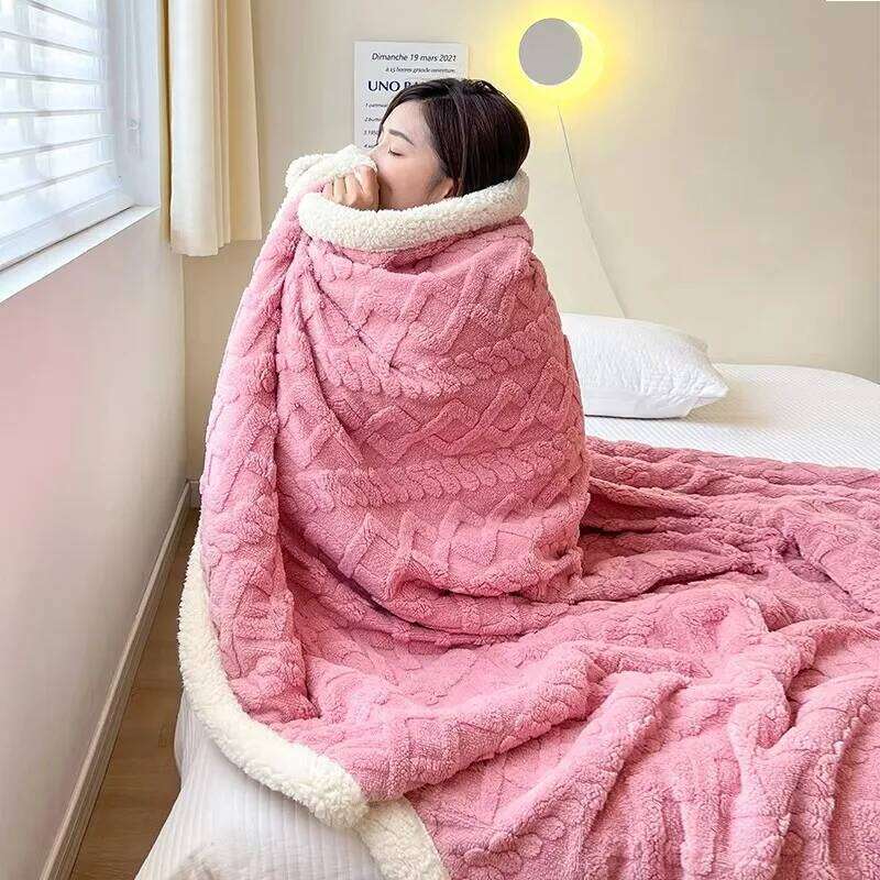 Lamb Wool Blanket Winter Thickened Warm Nap Throw Tuff Fleece Solid Color Coverlet for Home Comfort XJ260112