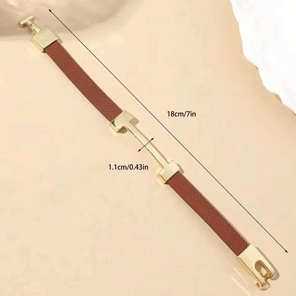 Jewellery Bracelet Designer Black Gold Plated Bar Closure Brown Leather with Smooth Metal Surface for Unisex Daily Wear and Special Occasion Gift High