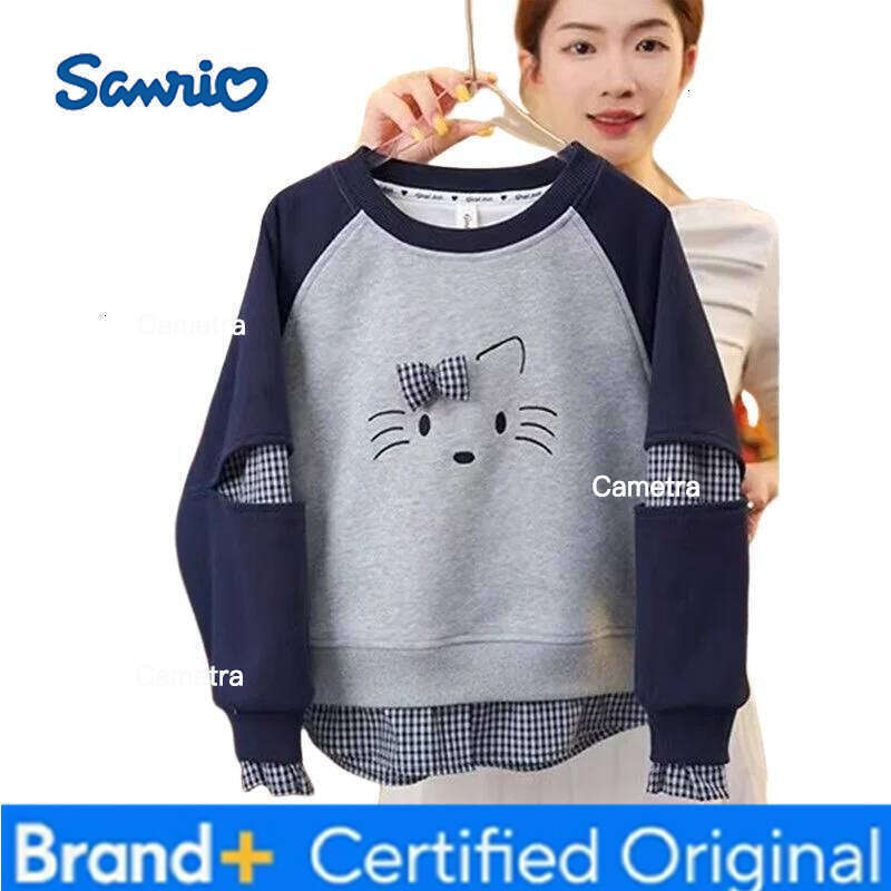 Sanrio Hello Kitty Kpop Sweatshirt 2025 New Autumn and Winter Plaid Tops Girls Long Sleeve Children's Clothing H260112