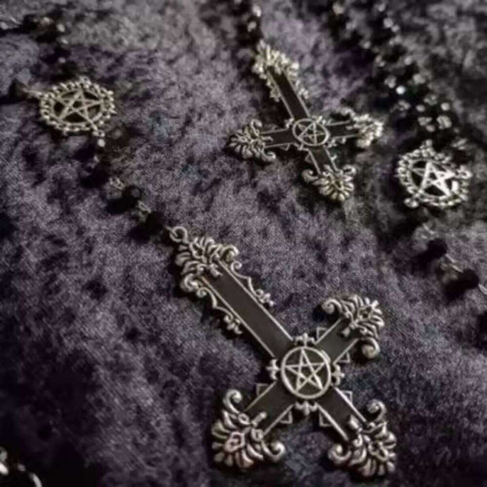 Rosant Necklace, Gothic Jewelry, Punk, Pagan, Witchcraft, Alternative, Pentagram, Bat, Cross Choker, For Women Man, Trendy H260112