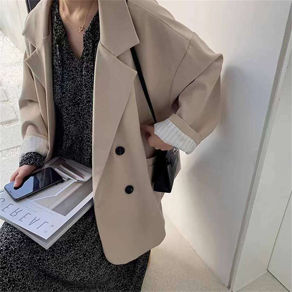 Vintage Brown Blazer Women Elegant Official Ladies Spring Autumn Fashion Long Sleeve Oversized Chic Casual Suit Jacket 2025 New