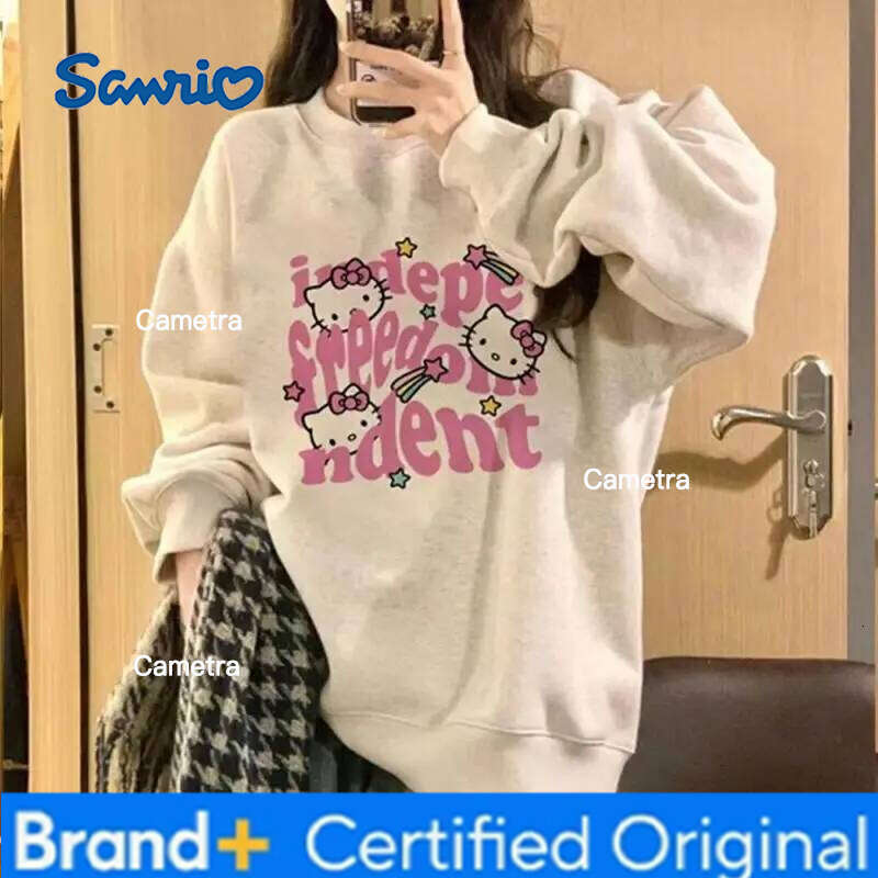Sanrio Anime Hello Kitty Pullover Long Sleeve Sweatshirt Girls Kawaii Spring Autumn Winter Thicken Round Neck Tops Cotton Loose H260112