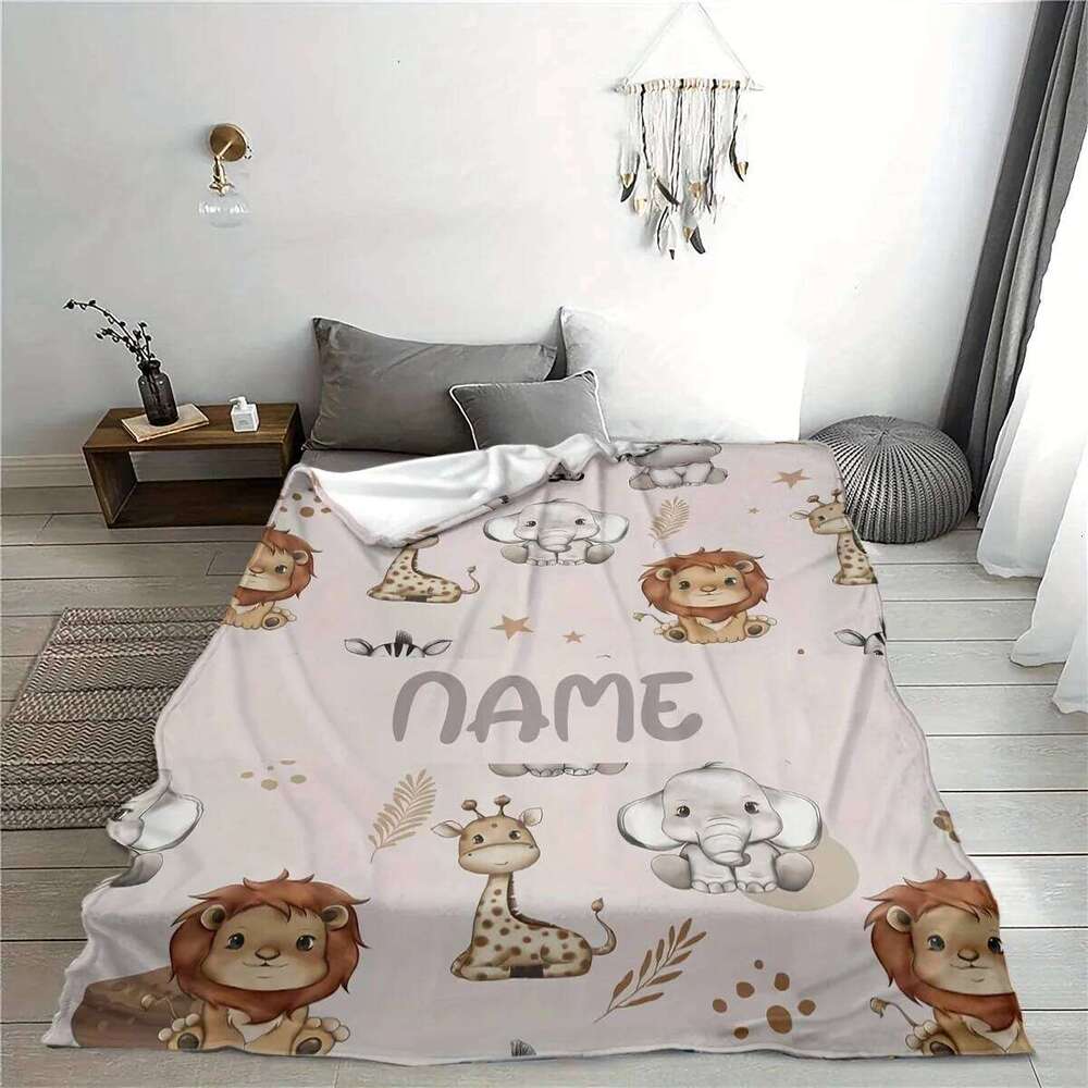 Customized digital printed flannel blanket, simple and cute animal series, name customization, holiday gift, office living room XJ260112