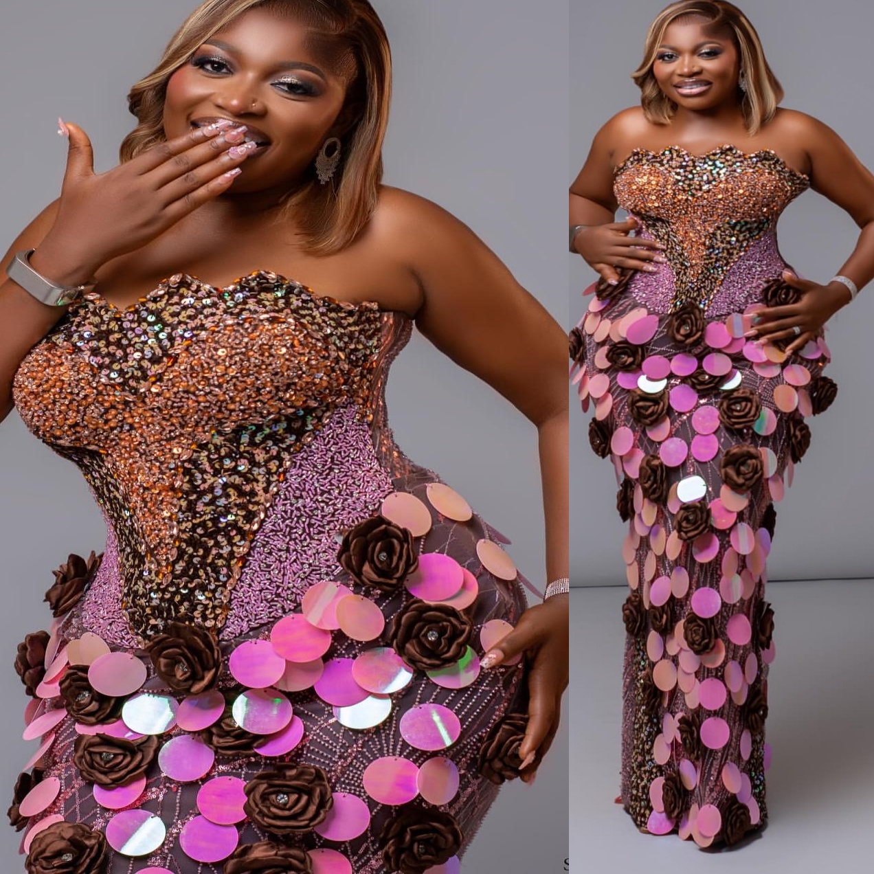 Aso Ebi Nigerian Brown&Pink Sheath Prom Dresses 2026 Flowers Sequins Crystals Evening Formal Party Second Birthday Engagement Gowns Dress For Special 
