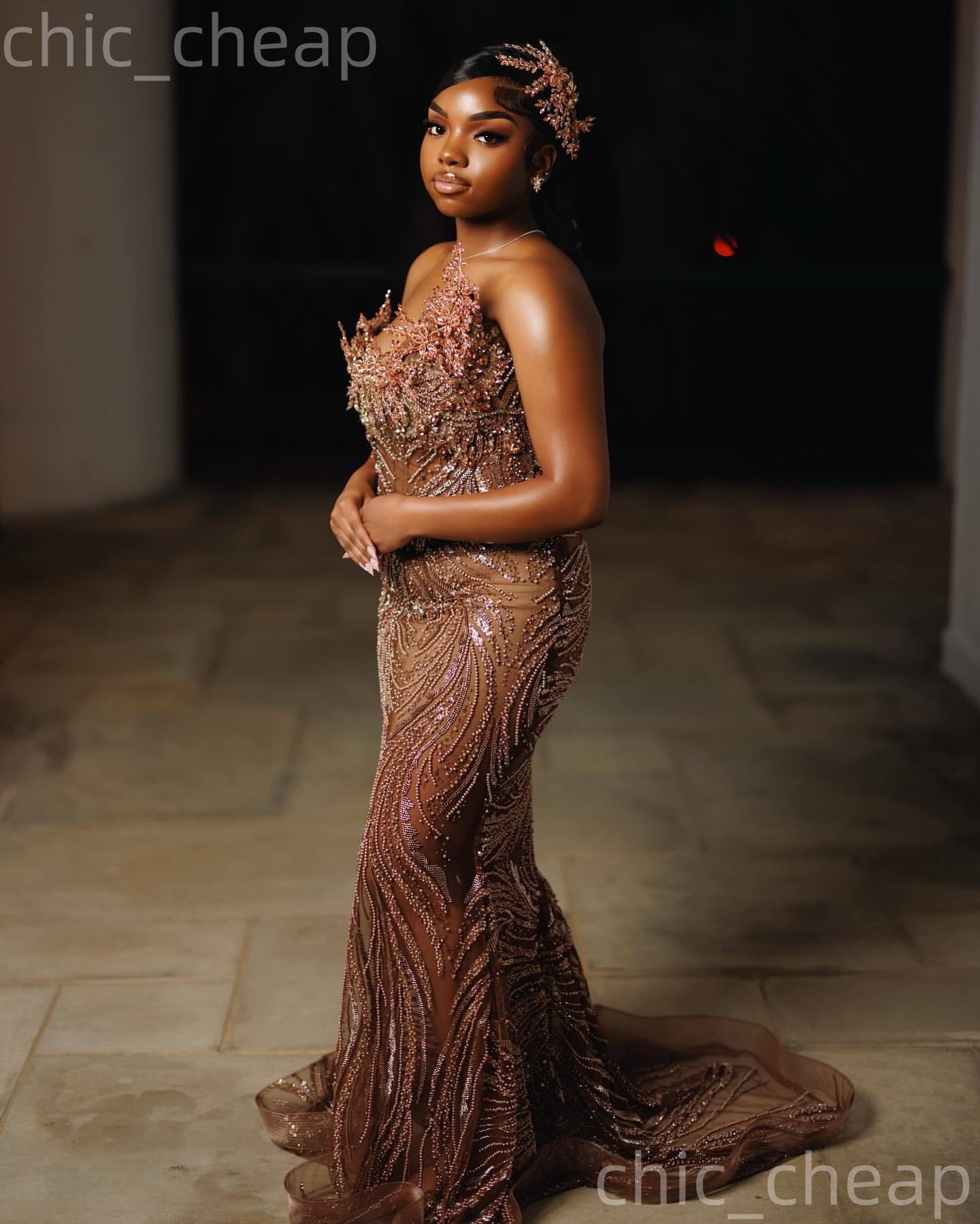Aso Ebi 2k25 Brown Mermaid Prom Dresses 2026 Crystals Illusion Sequined Evening Formal Party Second Birthday Engagement Gowns Dress For Special Occasi