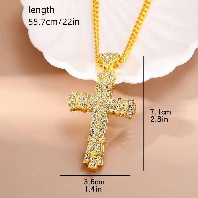 1 Simple Style Men Christian Cross Rhinestone Pendant Necklace Personality Fashion Street Domineering Chain Jewelry H260112