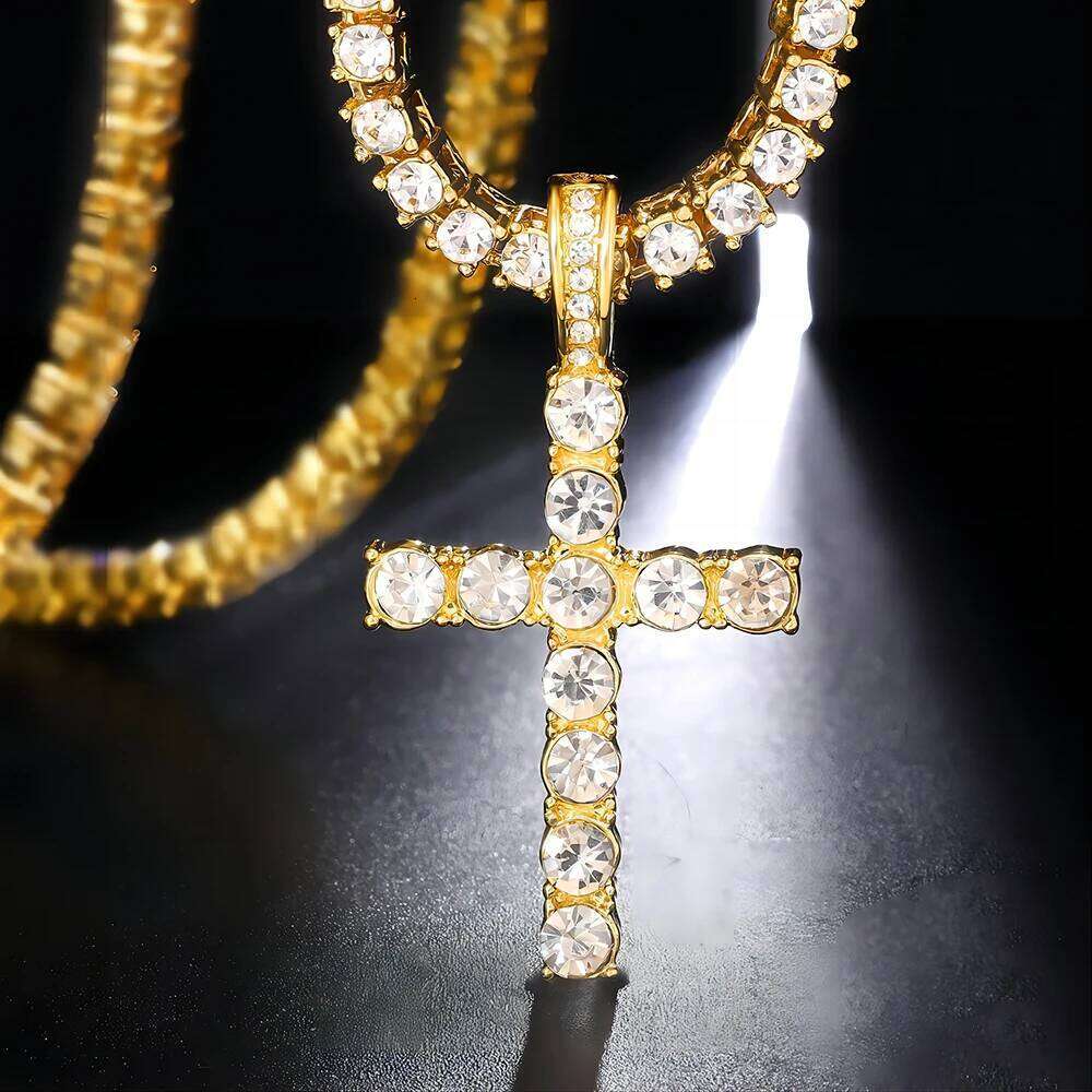 Men Women Hip Hop Cross Pendant Necklace With 4mm Zircon Tennis Chain Iced Out Exquisite Bling Jewelry Fashion Trendy Creative H260112