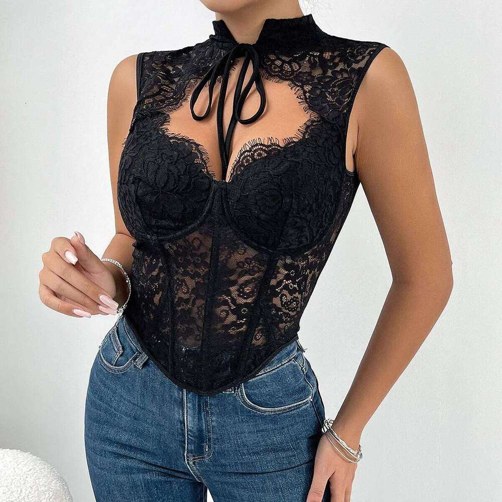 Lace Mesh Sheer Corset Tops Sexy Cut Chinese Style Bustier Summer Going Out Date Night Club Party Concert Fishbone Camisole