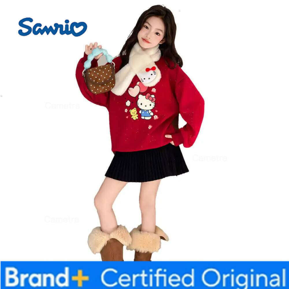 Sanrio Hello Kitty Girls Autumn Winter Sweatshirt Kids Pullover Warm Shirt Long Sleeve Jumper Youth Top Children's Clothing H260112