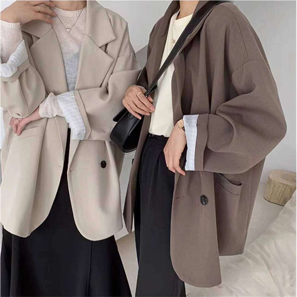 Vintage Brown Blazer Women Elegant Official Ladies Spring Autumn Fashion Long Sleeve Oversized Chic Casual Suit Jacket 2025 New