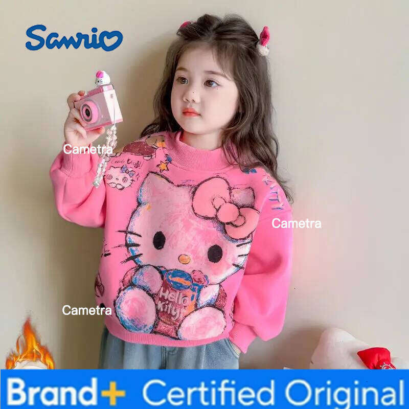 Sanrio Girls' Hello Kitty Hoodie Autumn Winter 2025 New Kawaii Anime Children's Thick Warm Tops Sweet and Comfortable Soft Sports Shirt H260