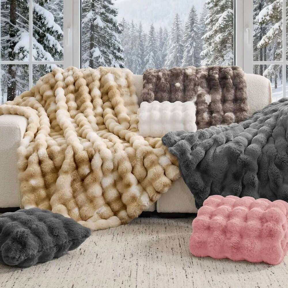 Cozy Faux Rabbit Fleece Blanket | Throw for Bedroom, Guest Living Room, Student Dormito For all season XJ260112