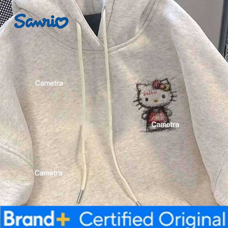 Sanrio Hello Kittys Graffiti Hooded Hoodie Autumn Winter Women Clothing Girls Fashion Tops Coat Casual Student Velvet Thicken Jacket H260112