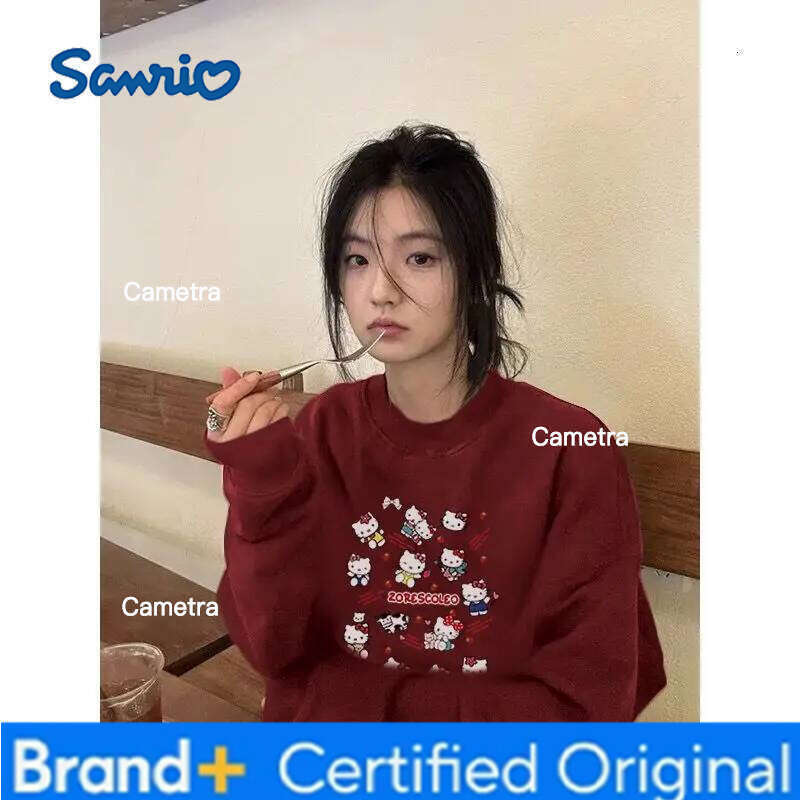 Sanrio Cute Kawaii Korean Version Literature Hello Kittys Round Collar Hoodie Autumn Winter Cultivate Yourself Long Sleeves Fresh Sweet H260112