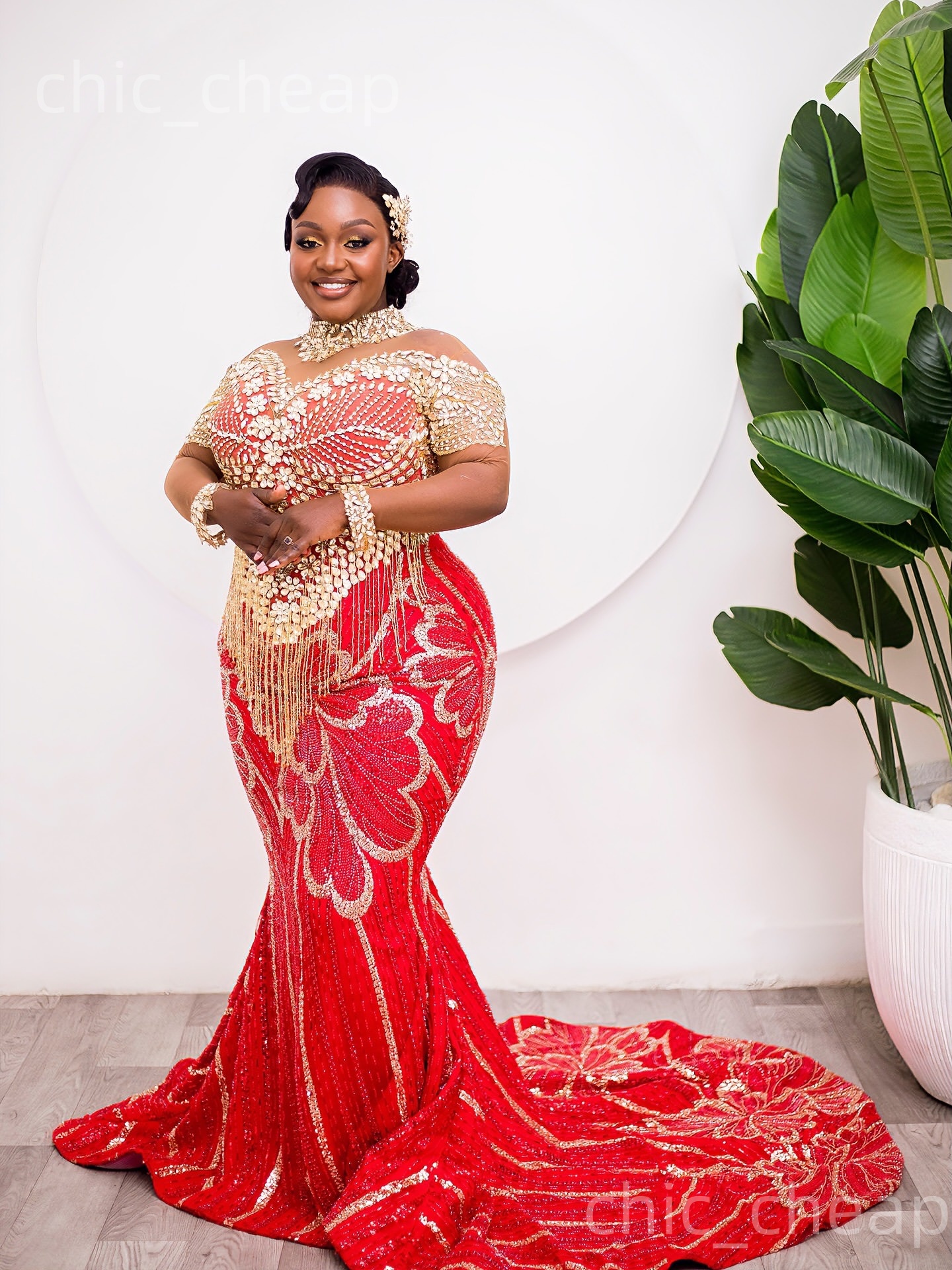 Aso Ebi Red Mermaid Prom Dresses 2026 Luxurious Beaded Crystals Tassels Evening Formal Party Second Birthday Engagement Gowns Dress For Special Occasi