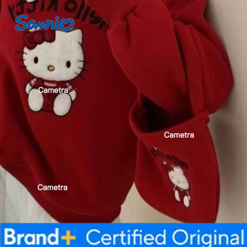 Sanrio Hello Kitty Kawaii Anime Fashion Casual Embroidered Round Neck Sweatshirt With Loose Knit Long Sleeves Women's Pajamas H260112