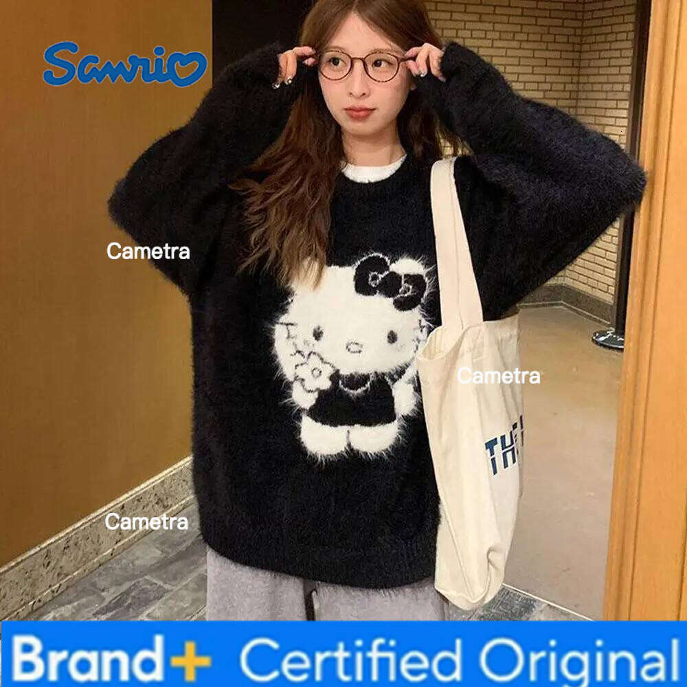 Sanrio Cute Hello Kitty Girls Christmas Sweet Cartoon Women Loose Versatile Autumn Winter Knitting Sweater Tops Festival Gift H260112