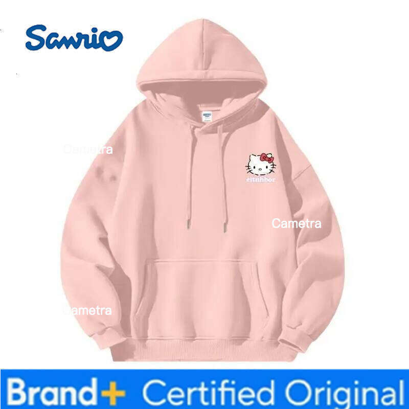 Sanrio Hello Kitty Hoodie Silver Fleece Anime Japanese Style Couple Women's Autumn Winter Fashion Casual Versatile Sweatshirt H260112
