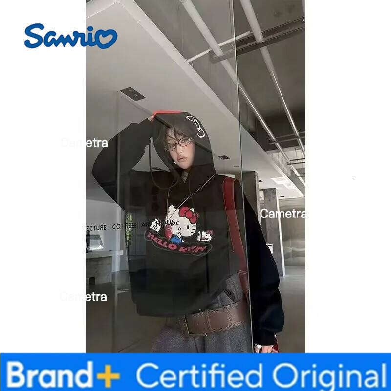 Sanrio American Retro Hello Kitty Printed Hoodies Loose Couple Hooded Sweatshirt Pullover Kawaii Streetwear Kpop Women Clothing H2601121