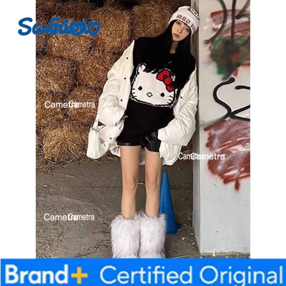 Sanrio Gril Hello Kitty Sweater Kawaii Anime Fashion Student Casual Round neck autumn winter knitwear Pullover tops new style H260112