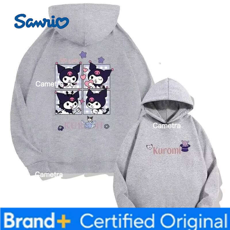 Sanrio MINISO 2025 Girls Cartoon Cute Kuromi Printed Long-sleeved Top Kids Teenagers Fall and Winter Fashion Warm Fleece Hooded H260112