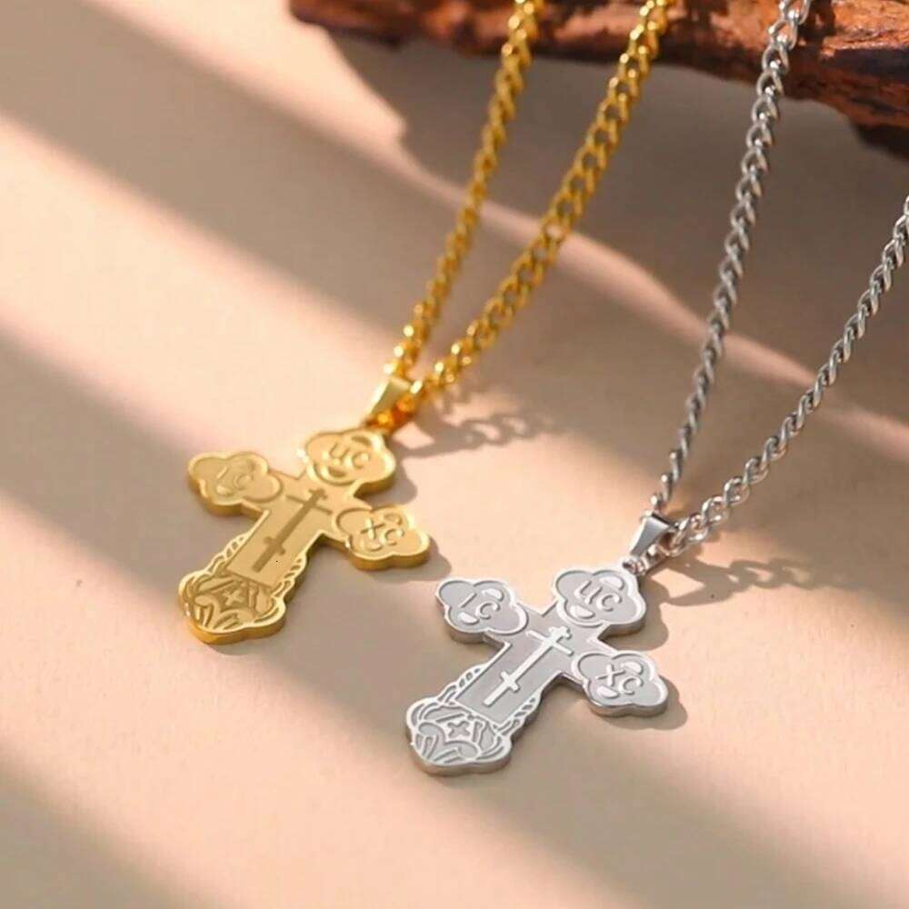 Dawapara Eastern Orthodox Serbian Cross Pendant Necklace Stainless Steel Jewelry Talisman Charm Necklaces H260112