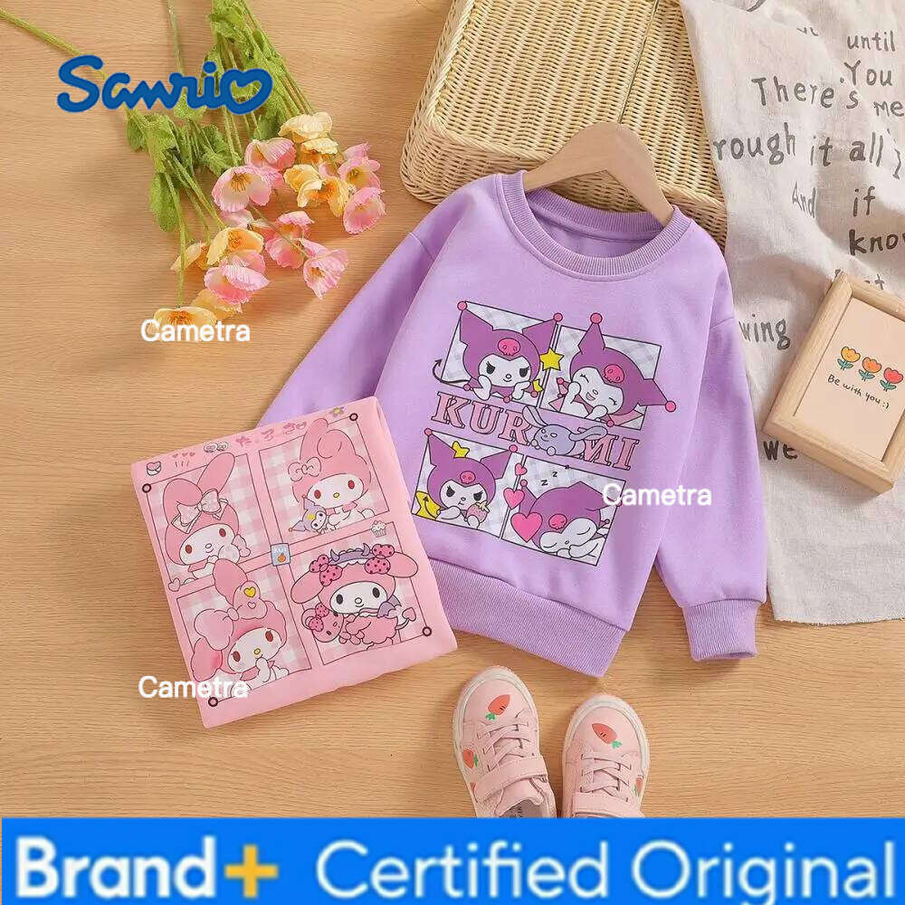 Sanrio Kuromi Girls Hoodie Spring Autumn My Melody Cute Printing Long Sleeves T-Shirt Pullover Sweater Leisure Bottoming Shirt H260112