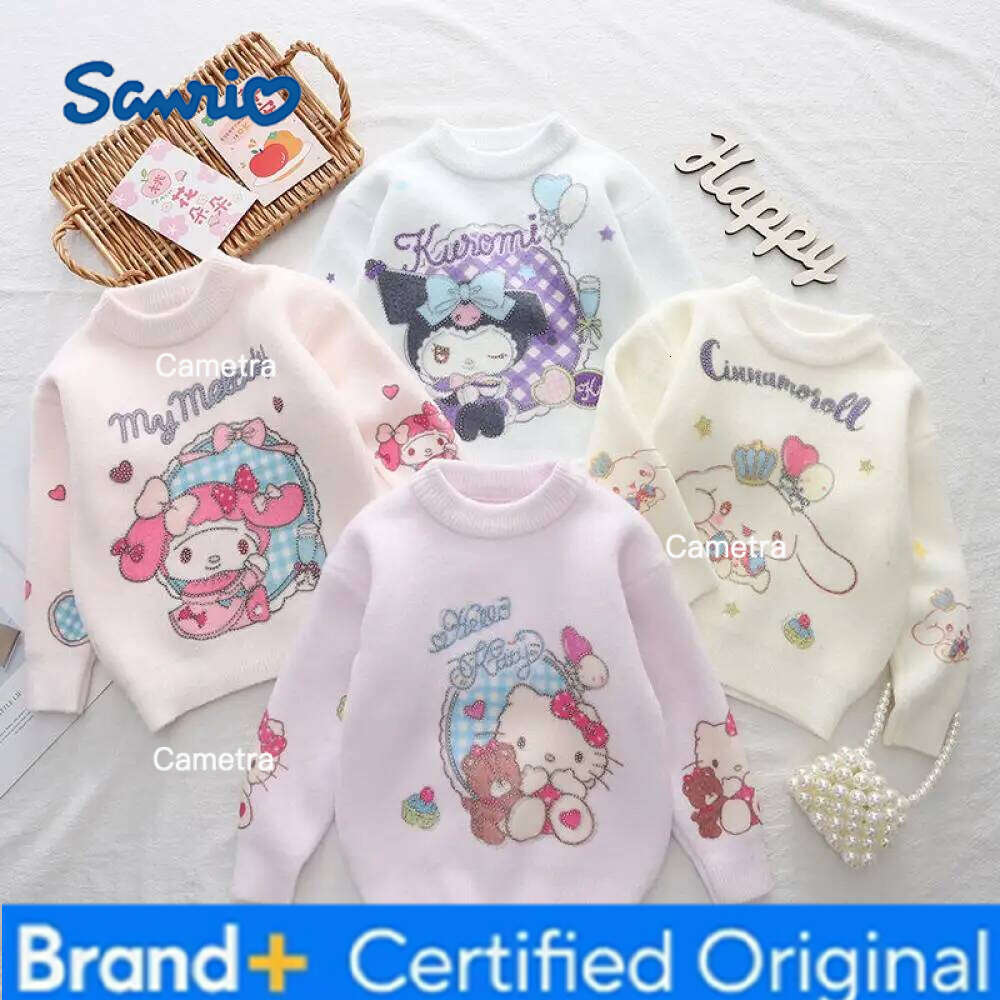 Sanrio Girls Coat Hello Kitty Kuromi New Autumn Winter Tops My Melody Cartoon Pullover Base Shirt Kawaii Kids Sweater H260112