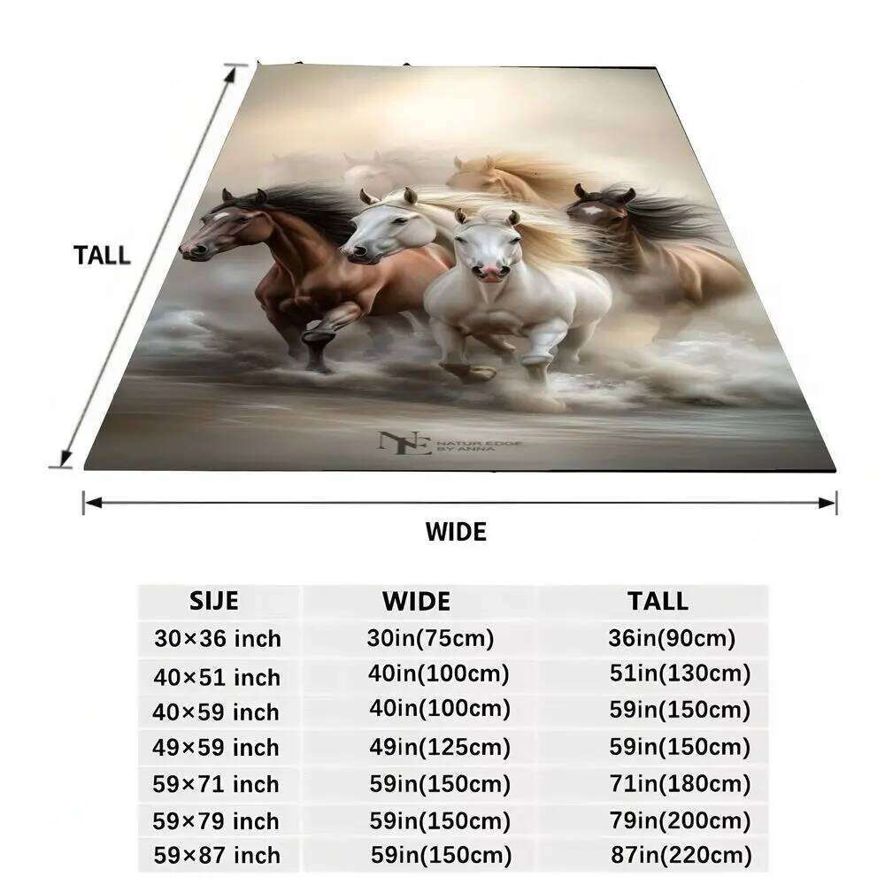 Ethereal Galloping Horses Blanket - Dreamy Water-Infused Environment Design with Five Majestic Horses, Featuring a White Horse w XJ260112