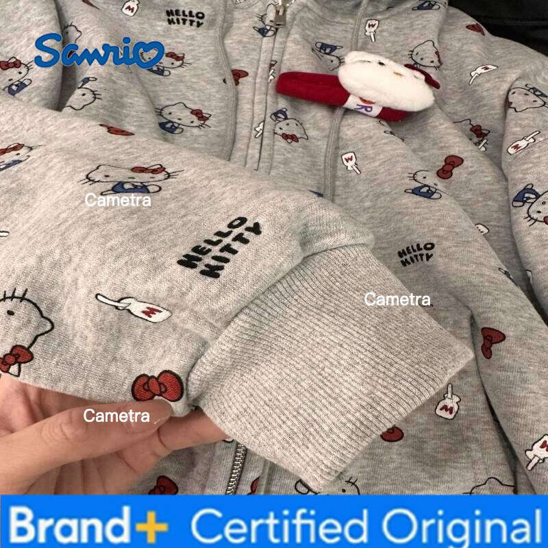 Sanrio Girl Loves The Full Printed Hello Kitty Sweet Style Hooded Sweatshirt for Students Loose Casual Versatile Cardigan Jacket H260112