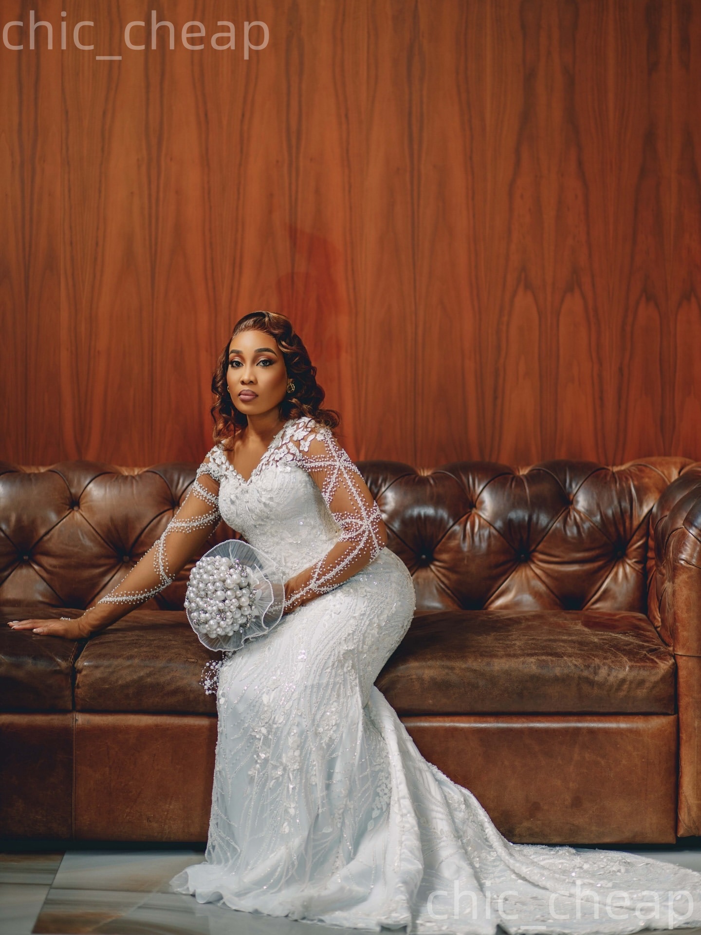 African Aso Ebi 2026 Ivory Mermaid Wedding Dress Sheer Neck Floral Lace Full Sleeves Detachable Train Elegant Bridal Gowns Dresses ZJ2270