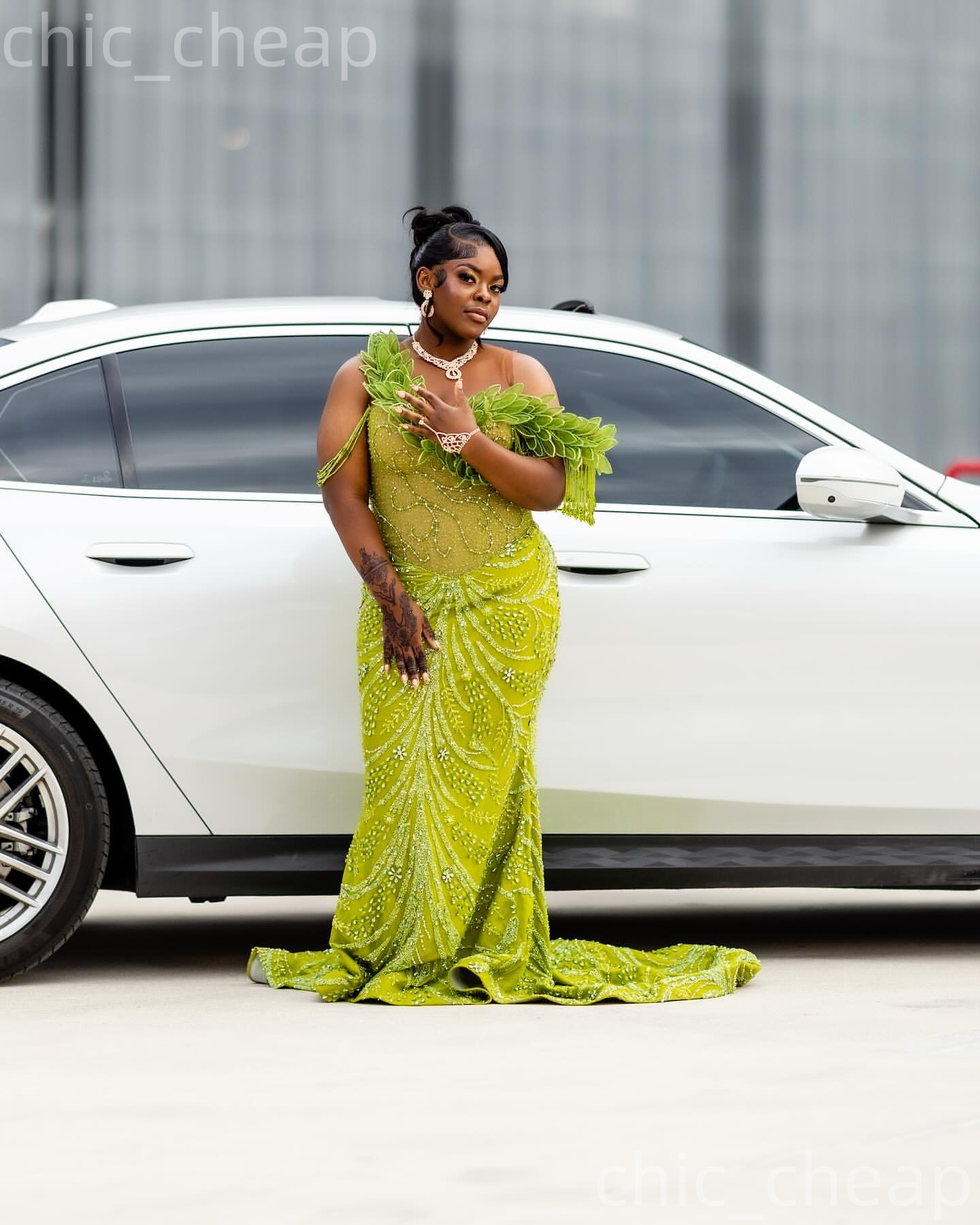 Aso Ebi 2k25 Yellow Green Mermaid Prom Dresses 2026 Florals Crystals Sheer Neck Evening Formal Party Second Birthday Engagement Gowns Dress For Specia