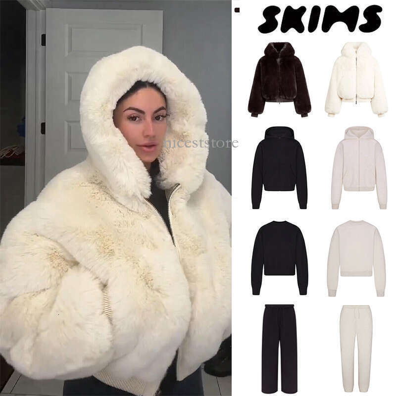 Skimss Lounge Jacket Coat Set Cotton Fleece Thick Warm Full Zipper Gyms Clothing Women Hoodie Sets Sweatshirt Sweatpants Skims Women Hooded Fur Coant Pant Set