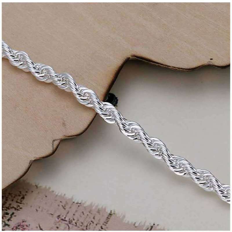 Fashion Jewelry Fried Dough Twists Bracelet Jewelry Silver Plated 4MM Twinkle Rope Bracelet Birthday Gift for Men and Women