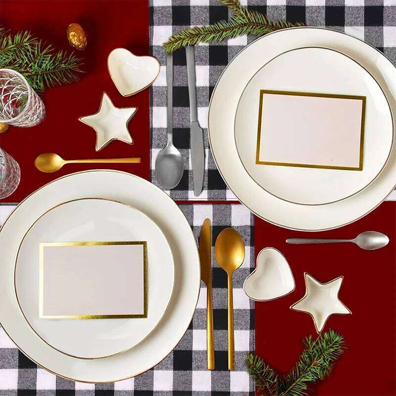 Holiday Checkered Placemat Household Kitchenware Item Dining Table Mat for Living Room Restaurant Outdoor Party Decorations Washable Fabric Reusable M