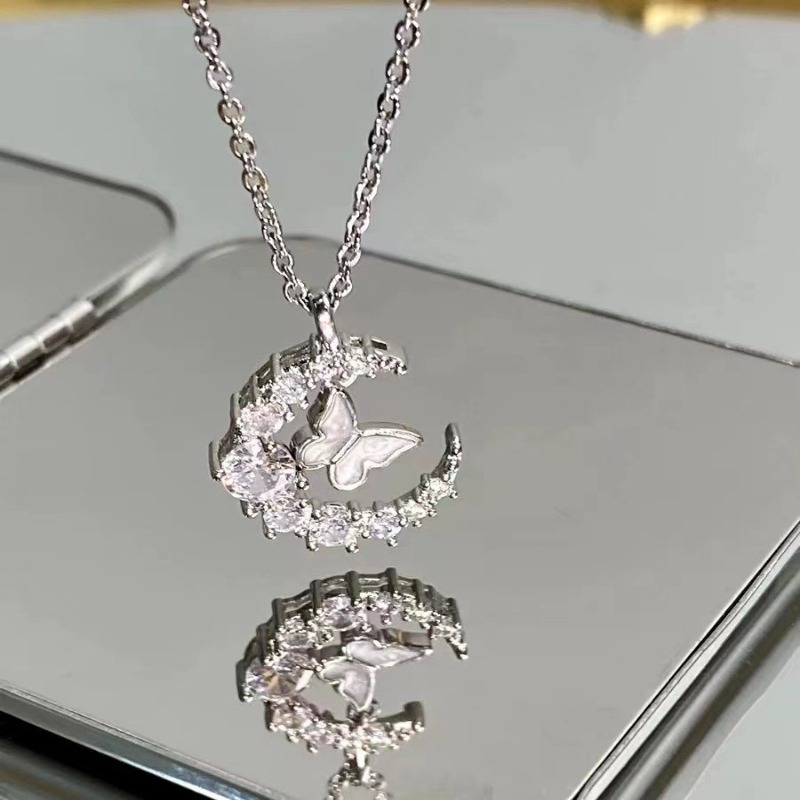 yoyo Women's Moon Butterfly Zircon Collarbone Necklace Dainty Minimalist Elegant Versatile Jewelry Student Best Friend for Girlfriend Gift - view 5
