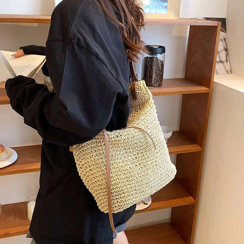 Women's Woven Handbag Luxury Designer Beach Large Capacity Female Straw Hobo Bag Fashion Travel Shoulder Crossbody Bags