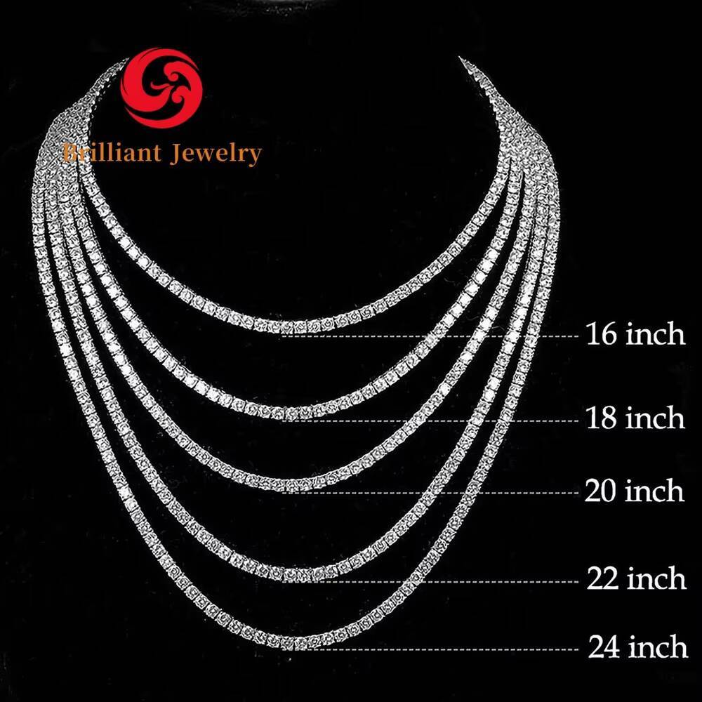 GRA Hip Hop Moissanite Diamond Necklace DEF VVS 2MM 3MM 4MM 5MM Silver 925 Tennis Chain Necklaces for Women and Men
